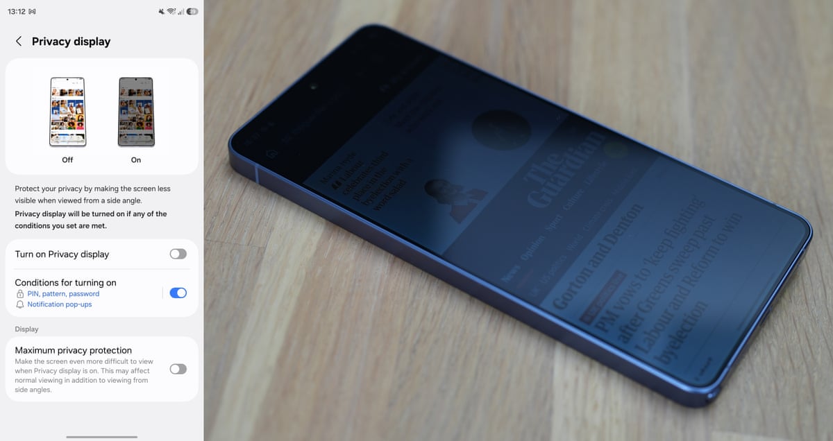 An image showing the privacy screen setting in action on the Samsung Galaxy S26 Ultra.