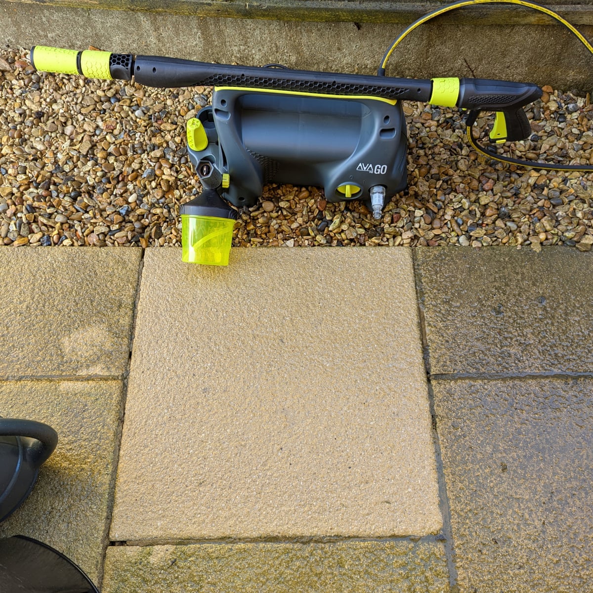 A patio slab after the Ava Go P40 pressure washer cleaned it