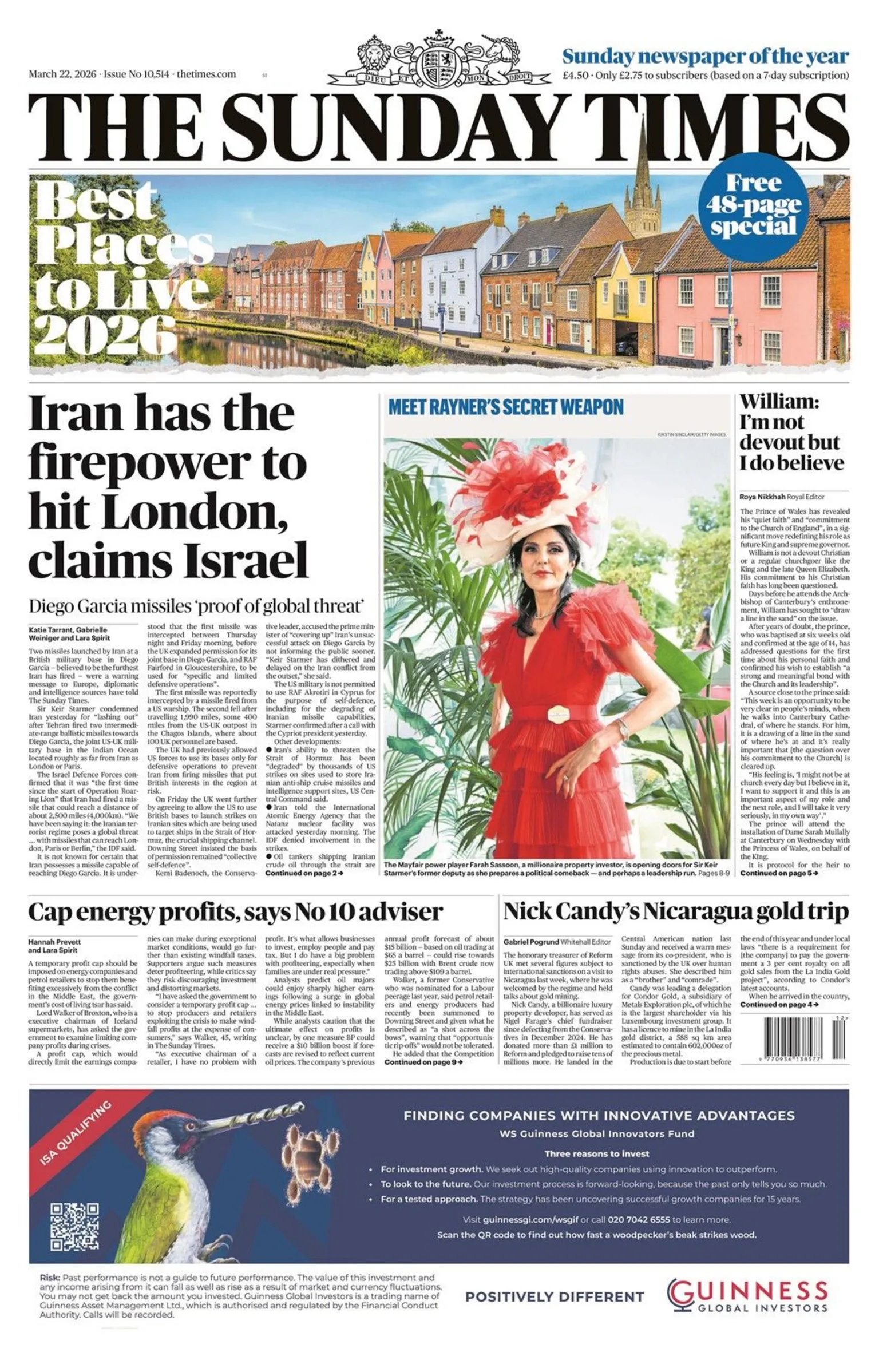 The headline on the front page of the Express reads: “Iran has the firepower to hit London, claims Israel”.