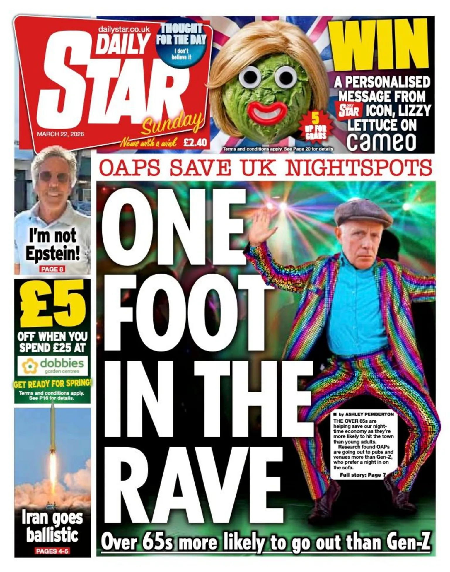 The headline on the front page of the Star reads: “One foot in the rave”.