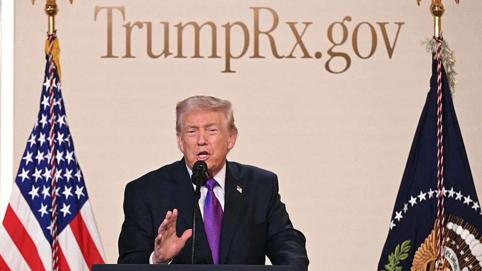 AFP via US President Donald Trump speaks to introduce the new TrumpRx website in the South Court Auditorium of the White House in Washington, DC, on February 5, 2026.