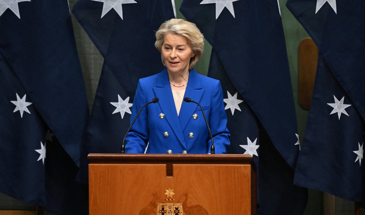 Ed chief Ursula von der Leyen addressing Australia’s parliament in Canberra on Tuesday