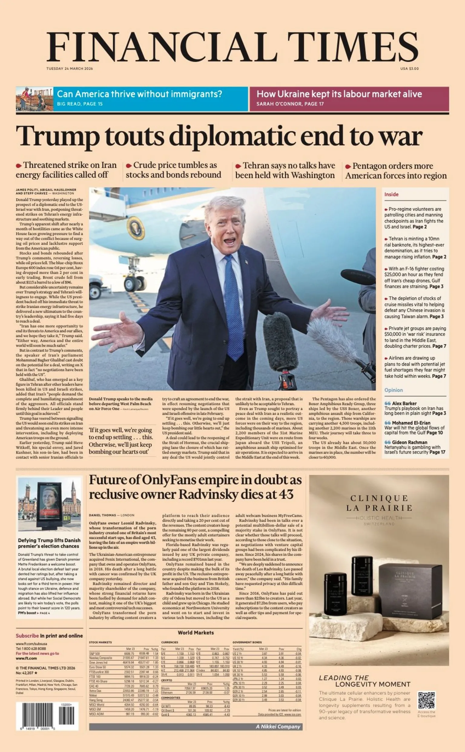The headline on the front page of the Financial Times reads: 