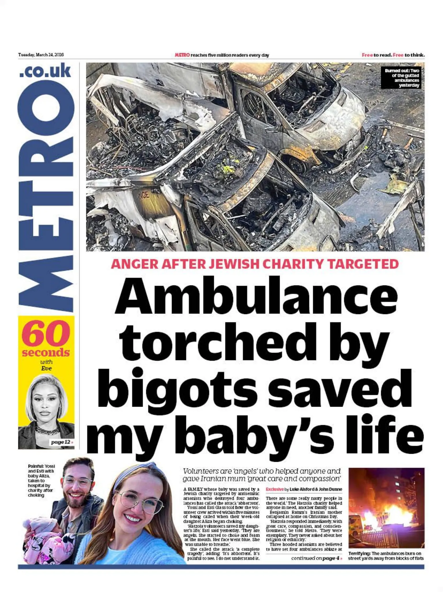 The headline on the front page of the Metro reads: 