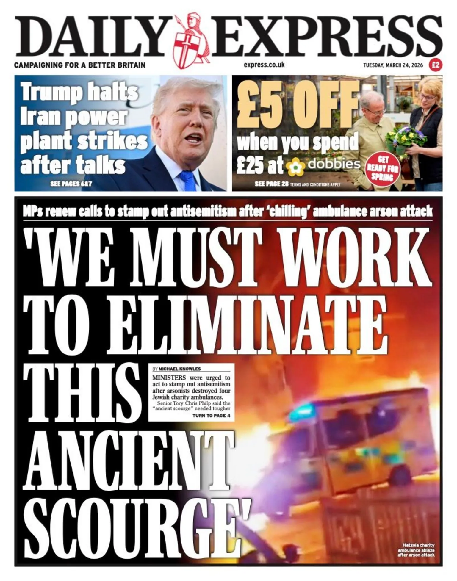 The headline on the front page of the Daily Express reads: 