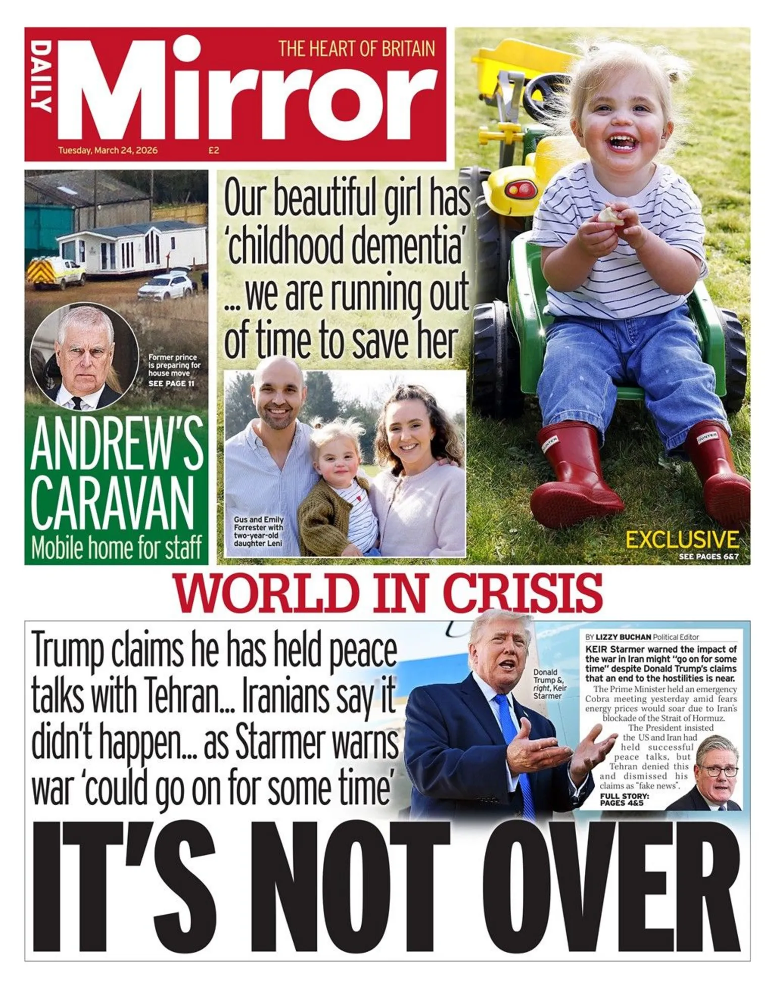 The headline on the front page of the Daily Mirror reads: 