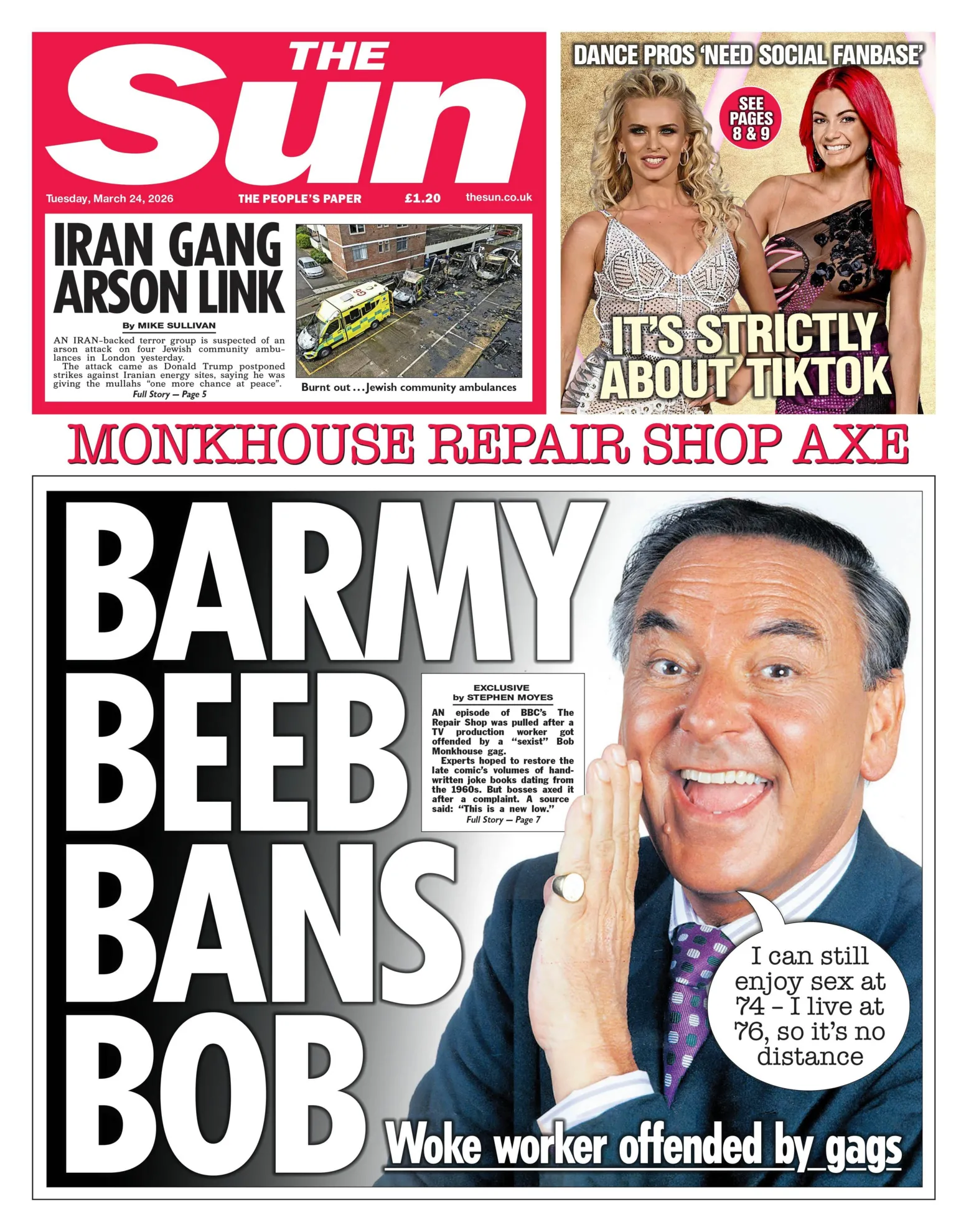 The headline on the front page of the Sun reads: 