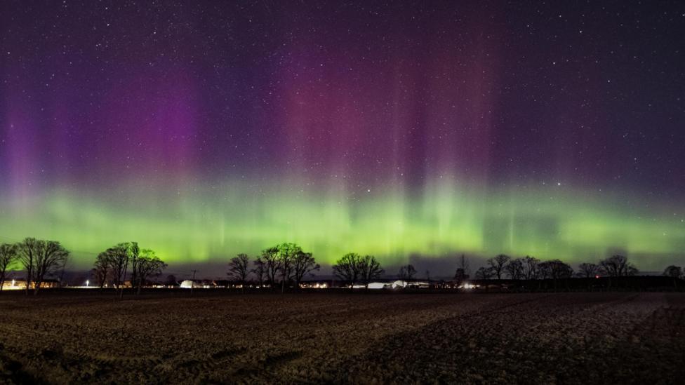Stunning colours of the Northern Lights in Moray on Monday night