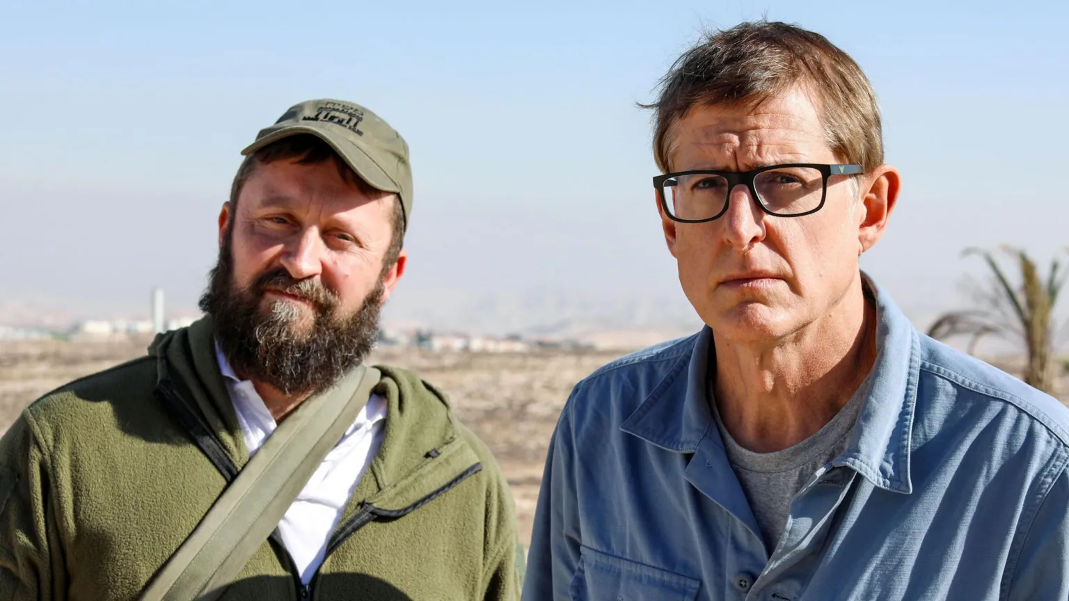 Louis Theroux (right) presenting The Settlers