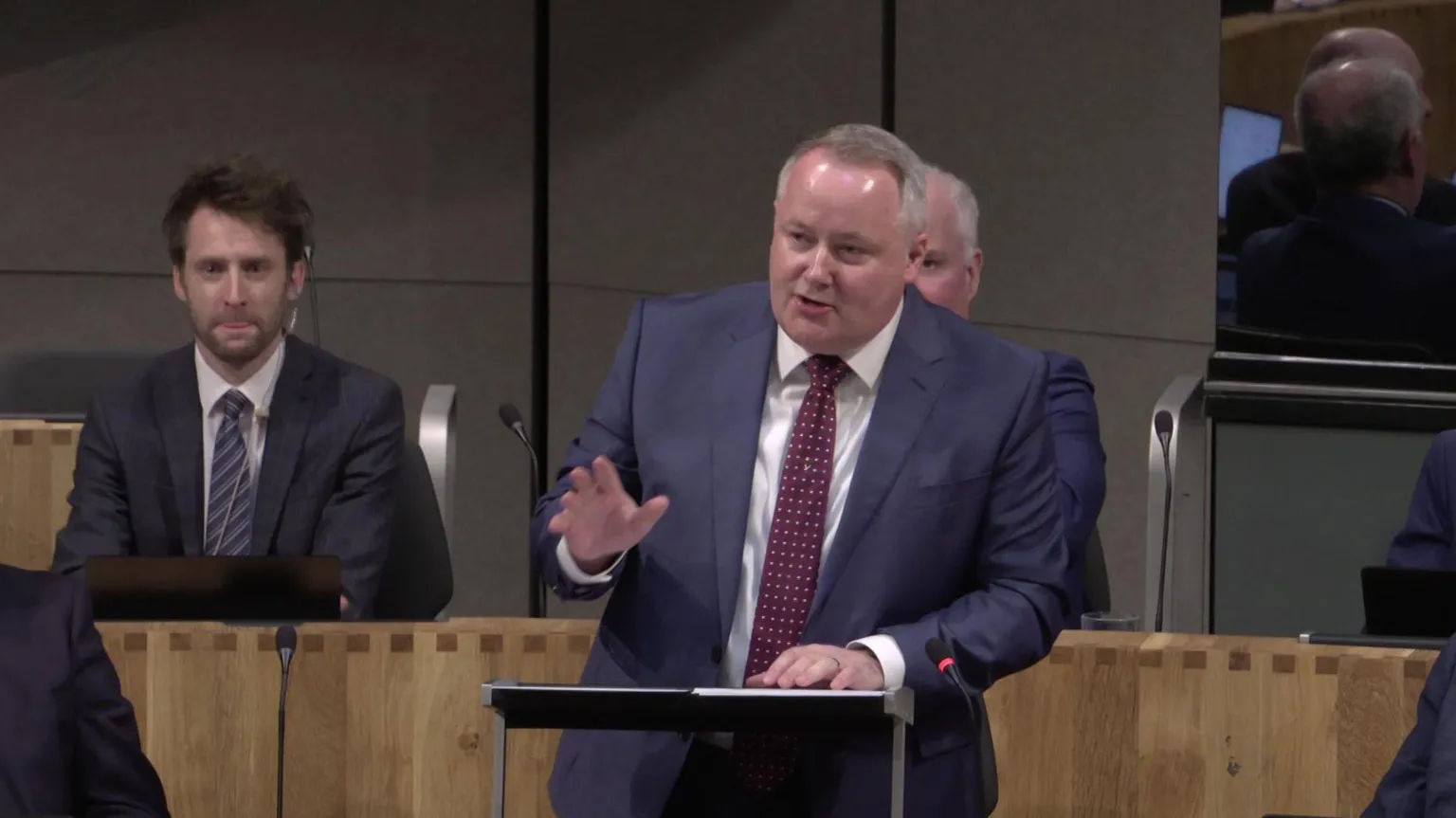 Senedd Cymru Darren Millar asking a question during First Minister's Questions on Tuesday.
