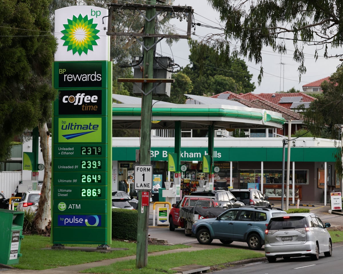 Cars queue for fuel at a petrol station in Sydney