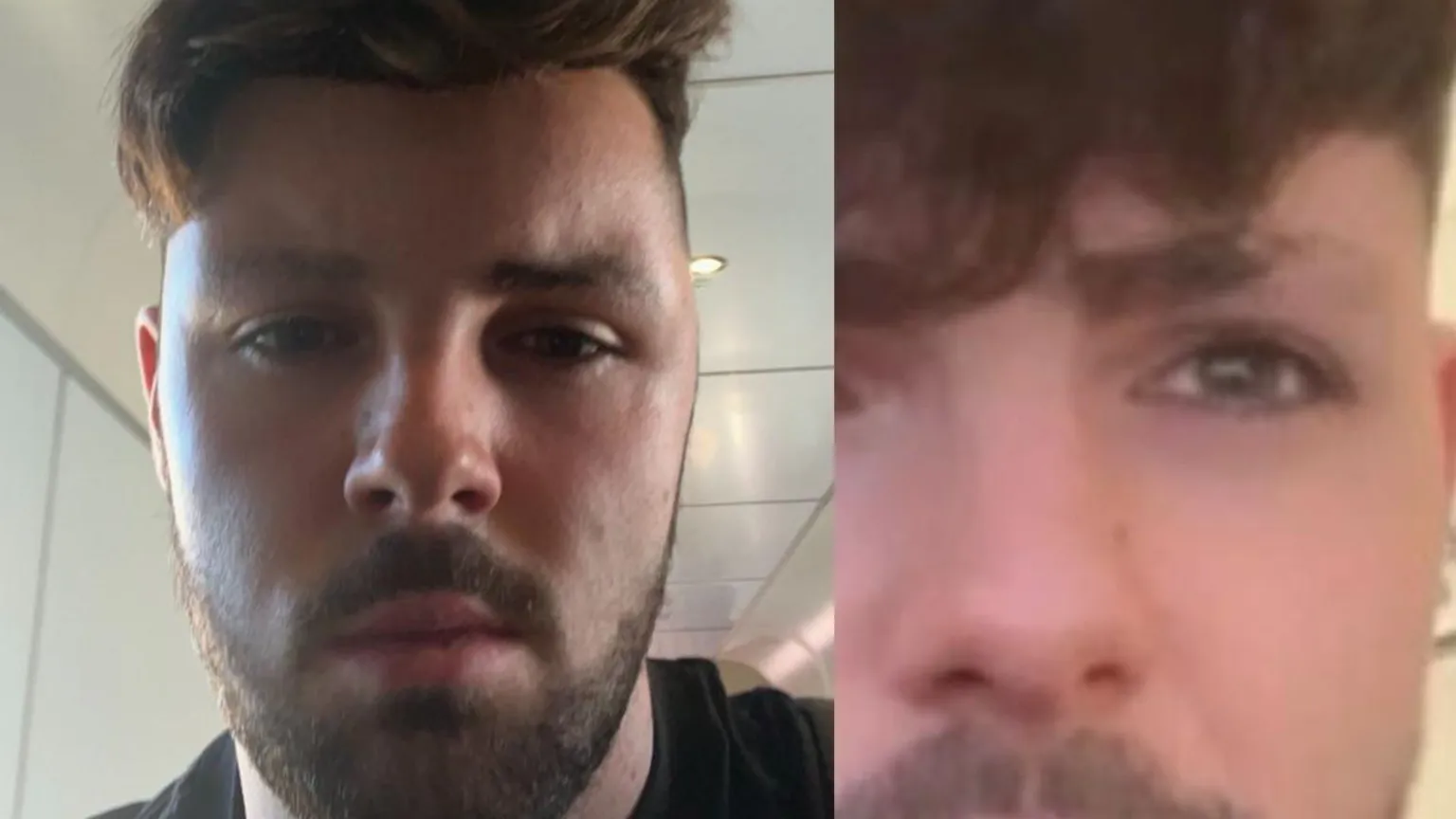 Ruben Chorlton-Owen Two images of Ruben showing him with thin or partially bald eyebrows. He has dark hair, dark eyes and is wearing a dark T-shirt