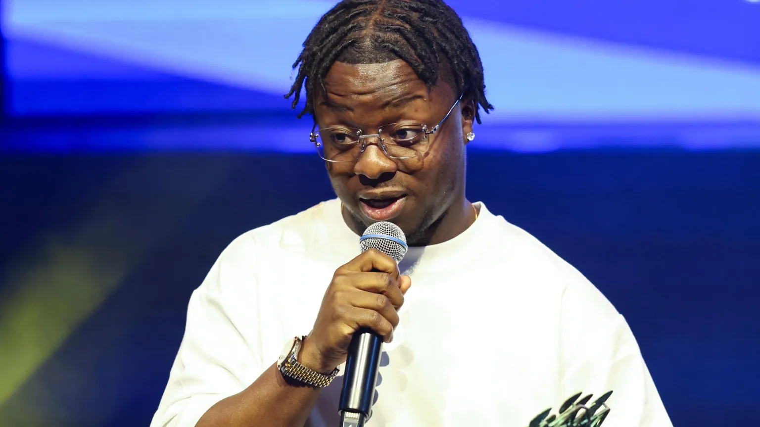  Michael Adex on stage after winning the award for Industry Icon during the Nordoff and Robbins Northern Music Awards at The Albert Hall in Manchester in 2024