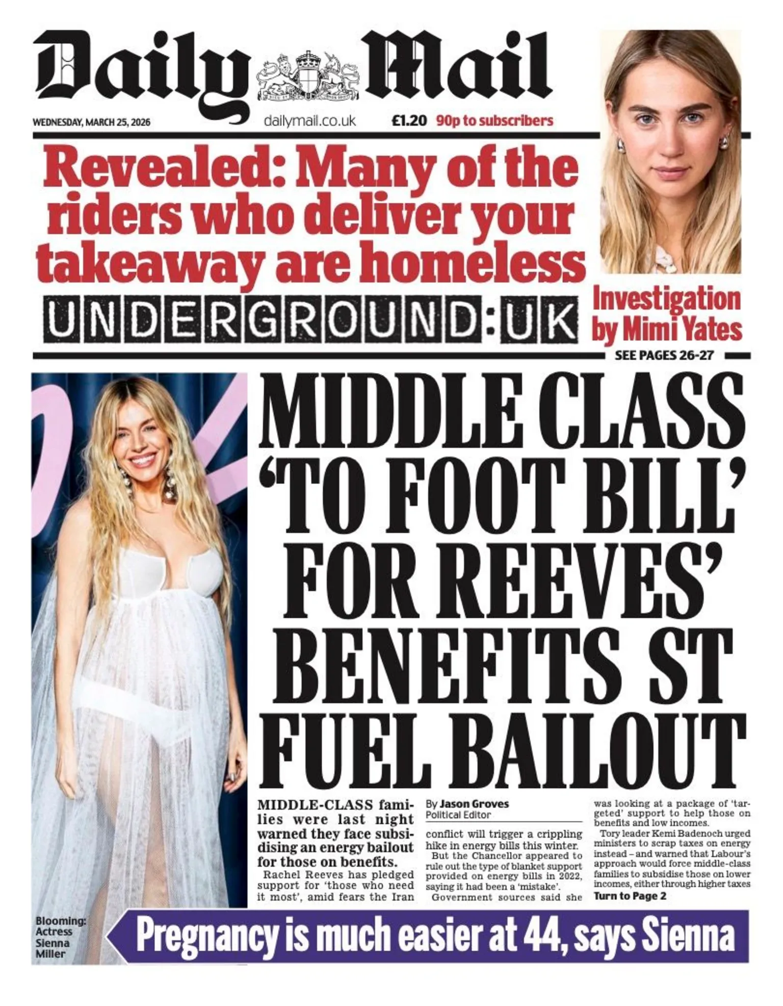 The headline on the front page of Daily Mail reads: 