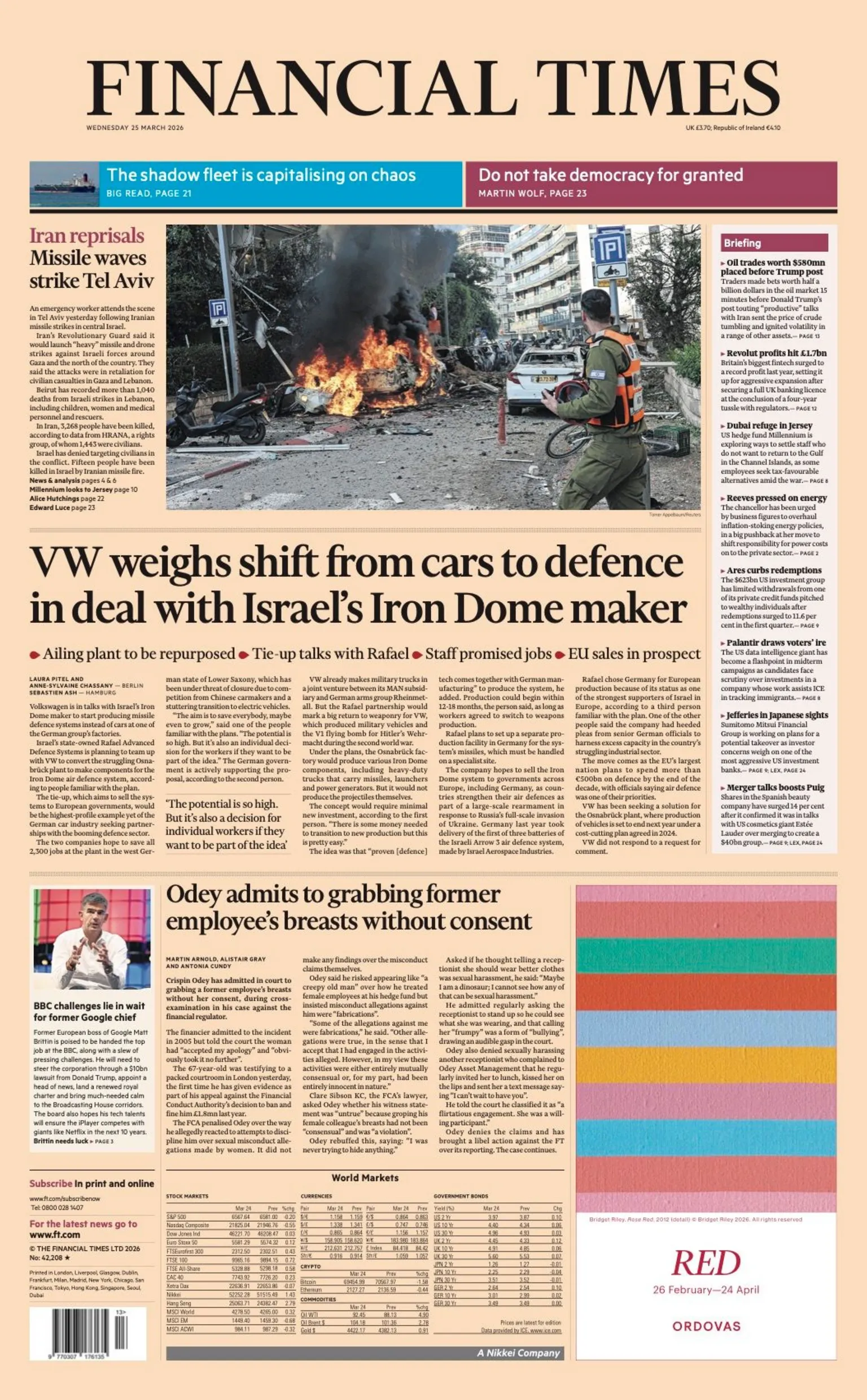 The headline on the front page of the Financial Times reads: 