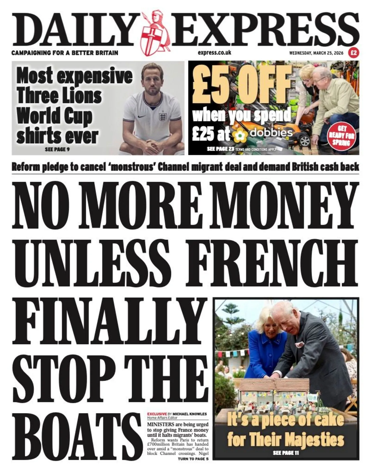 The headline on the front page of Daily Express reads: 