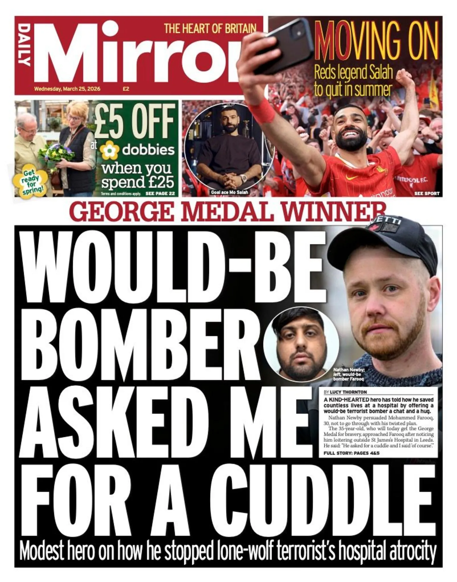 The headline on the front page of Daily Mirror reads: 