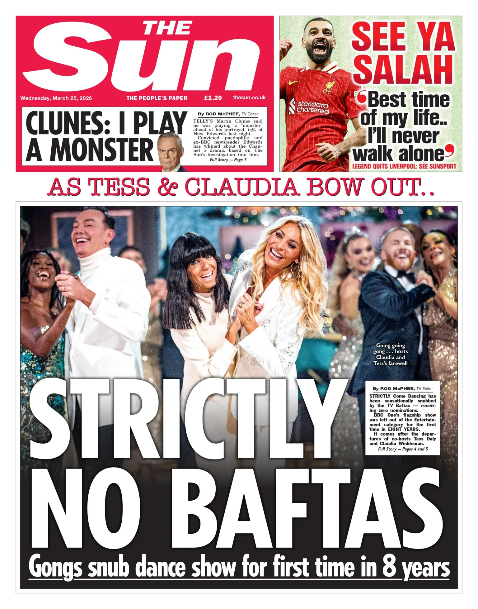 The headline on the front page of the Sun reads: 