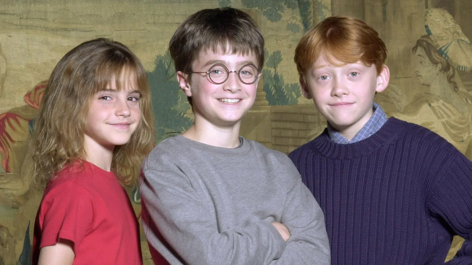 Emma Watson, Daniel Radcliffe and Rupert Grint as children soon after being cast in 2000