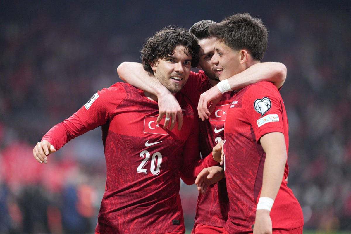 Brighton’s Ferdi Kadioglu puts Turkey in front against Romania.