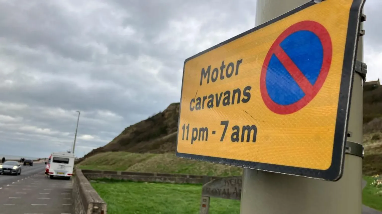 BBC/Seb Cheer A road sign with the