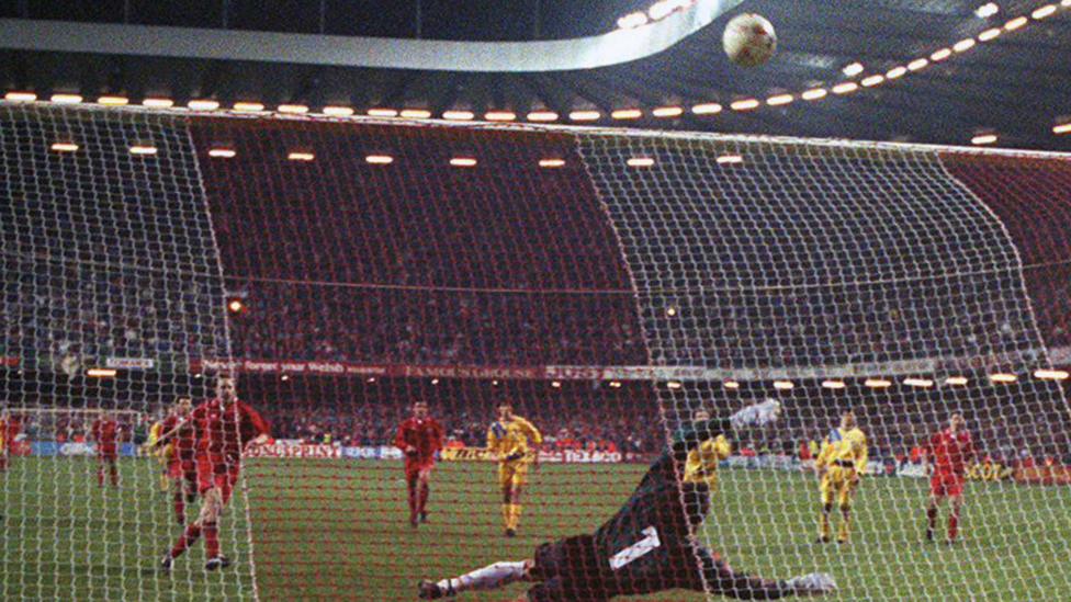 Paul Bodin's penalty hits the bar