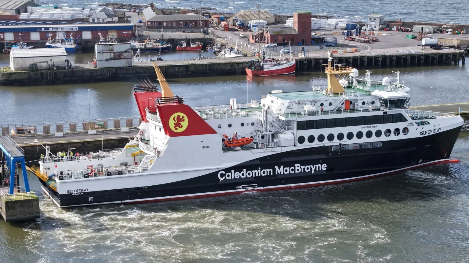 Christopher Brindle A large black and white ship with red funnels