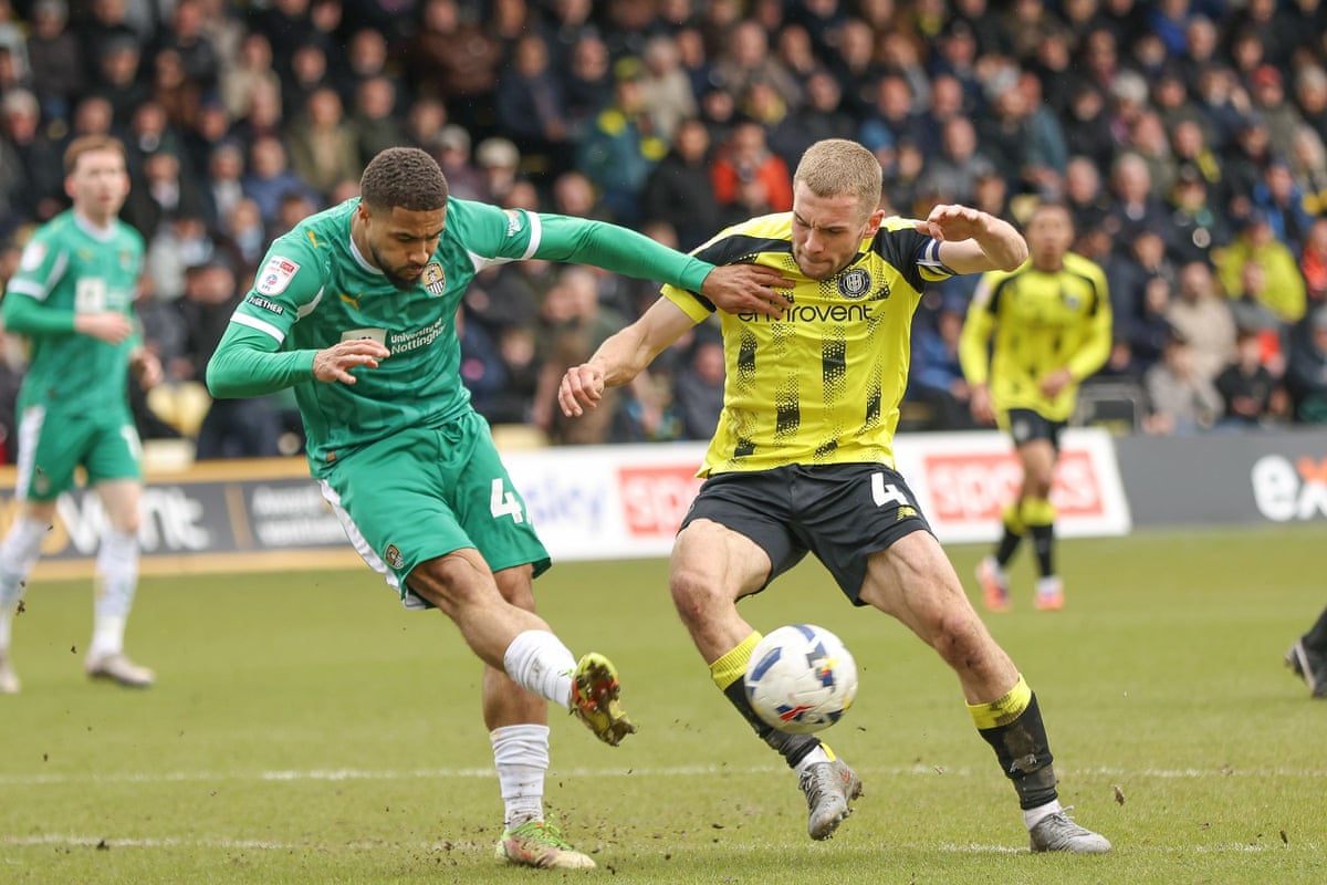 Harrogate’s Jack Evans challenges Keanan Bennetts.