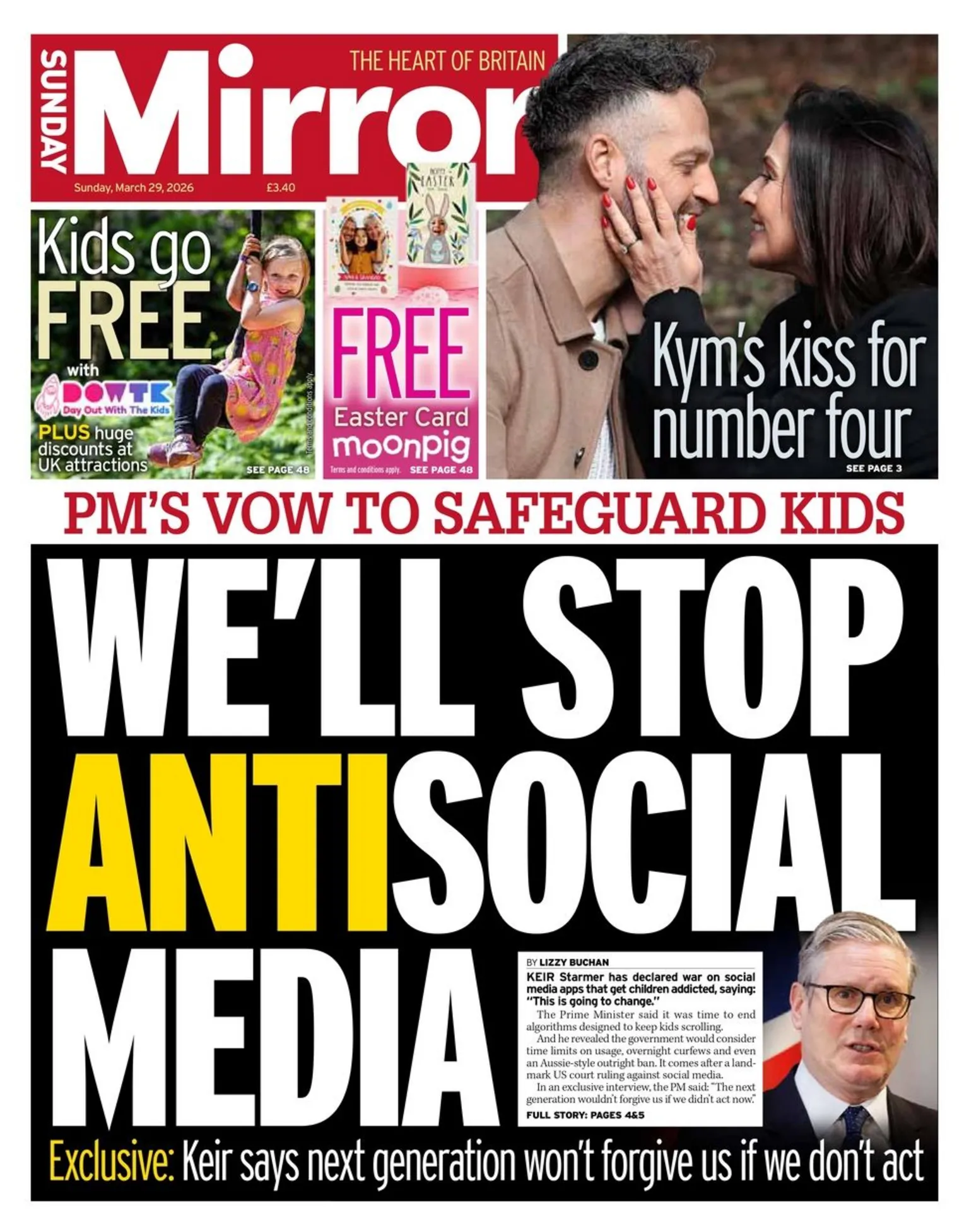 The headline on the front page of the Sunday Mirror reads: