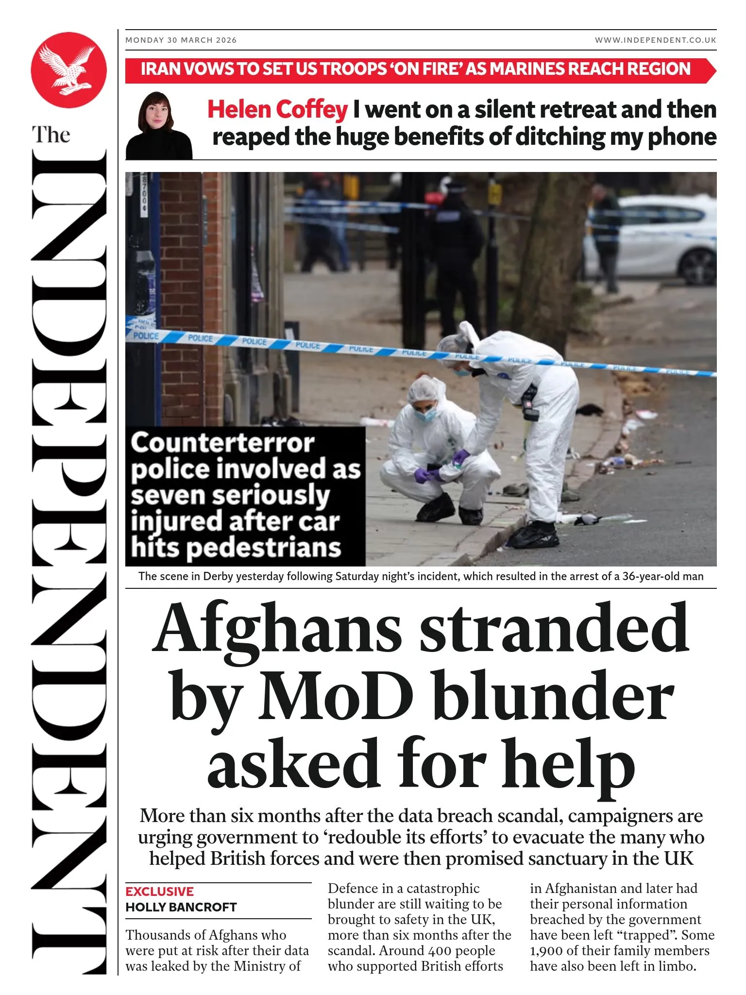 The headline on the front page of the Independent reads: