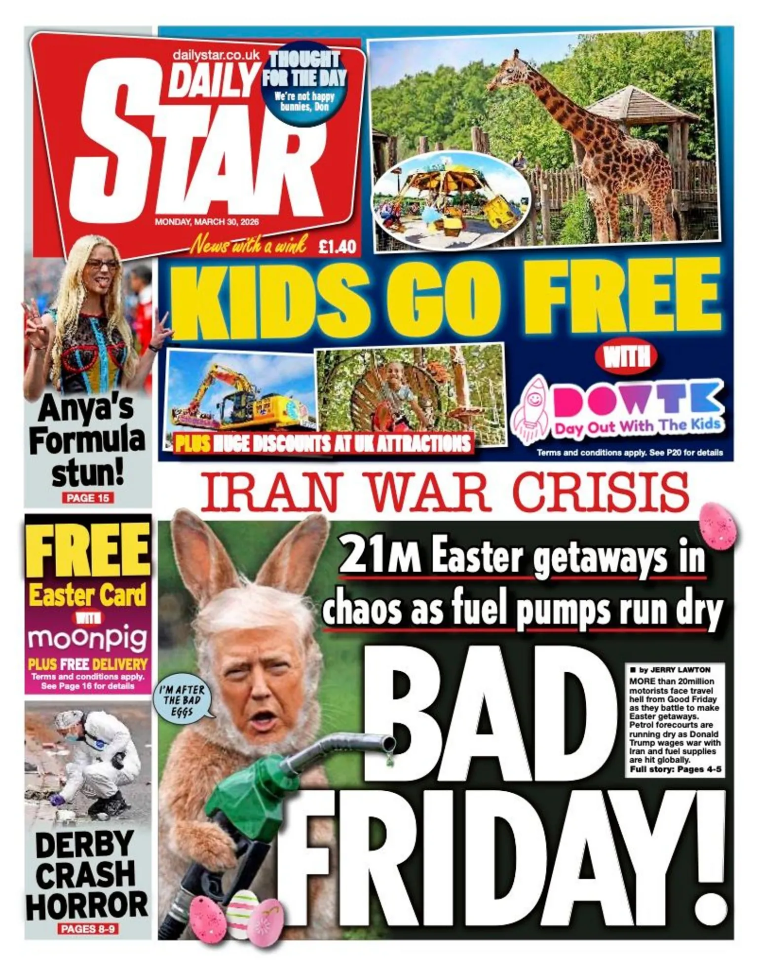 The headline on the front page of the Daily Star reads: