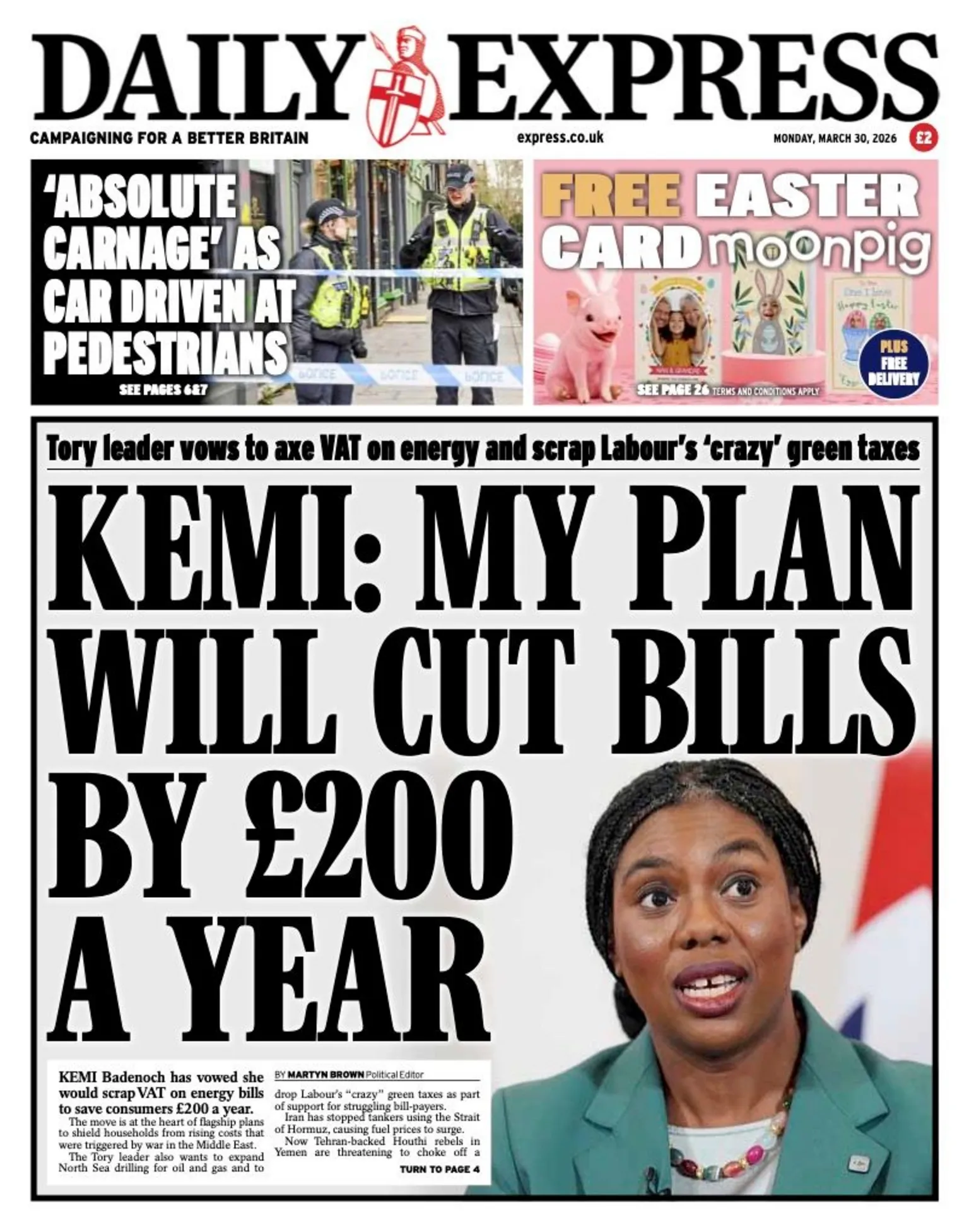 The headline on the front page of the Daily Express reads: