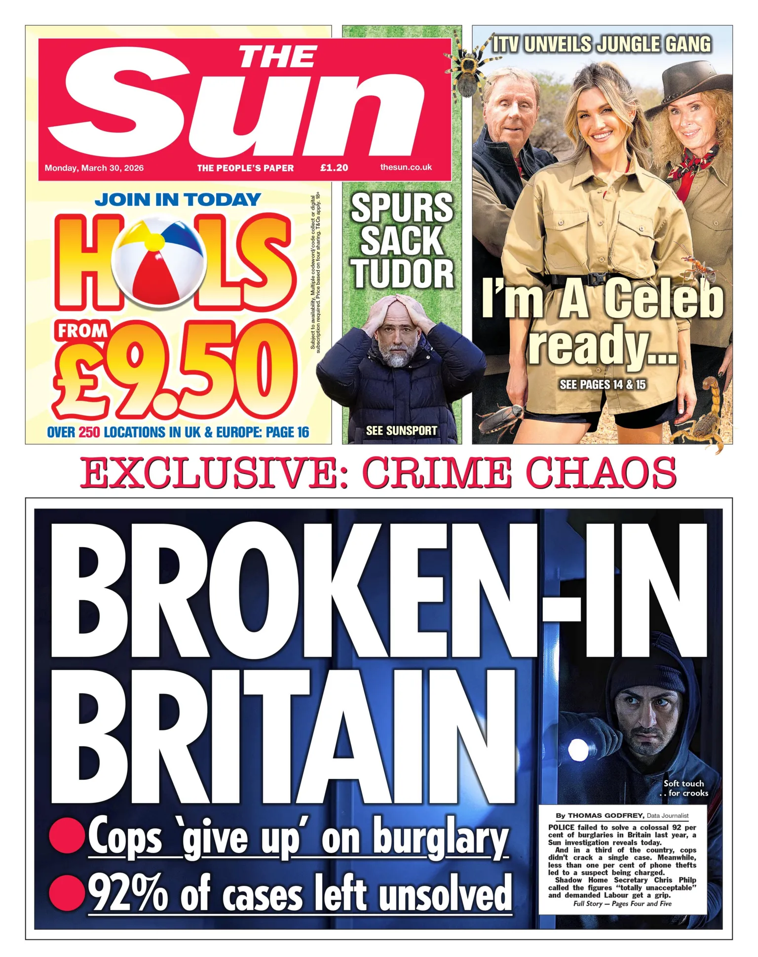 The headline on the front page of the Sun reads: