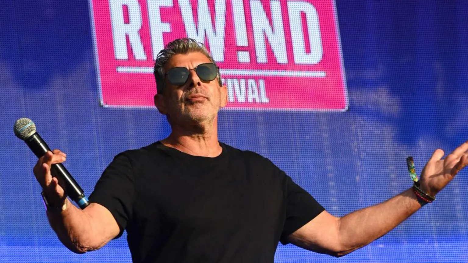 Gary Davies during the Rewind South Festival at Temple Island Meadows on August 22, 2021 in Henley-on-Thames, England