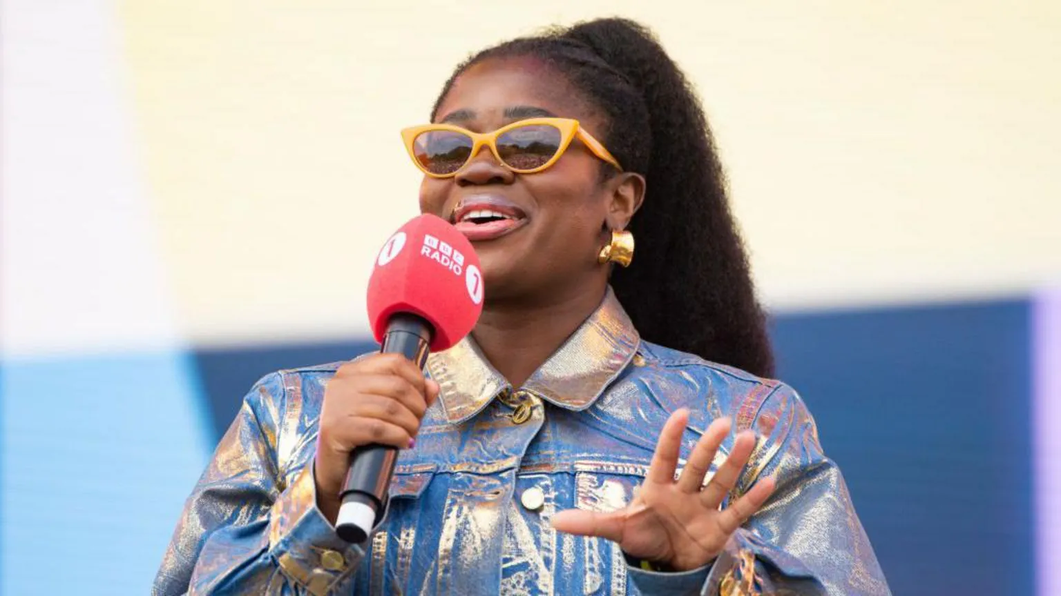 Clara Amfo hosts the next act at the Radio 1 Future Sounds Stage at BBC Radio 1's Big Weekend 2023 at Camperdown Wildlife Centre on May 28, 2023 in Dundee, Scotland.
