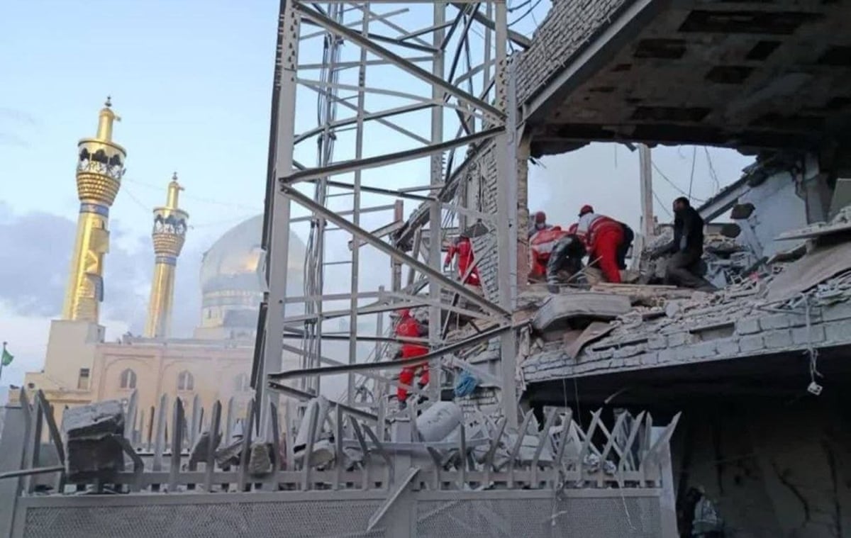 Relief teams are looking to rescue injured survivors after the reported US-Israeli attack on Zanjan’s Husseiniya Azam.