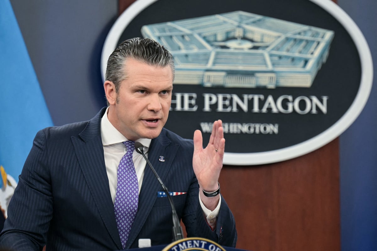 Pete Hegseth at his Pentagon news conference today.