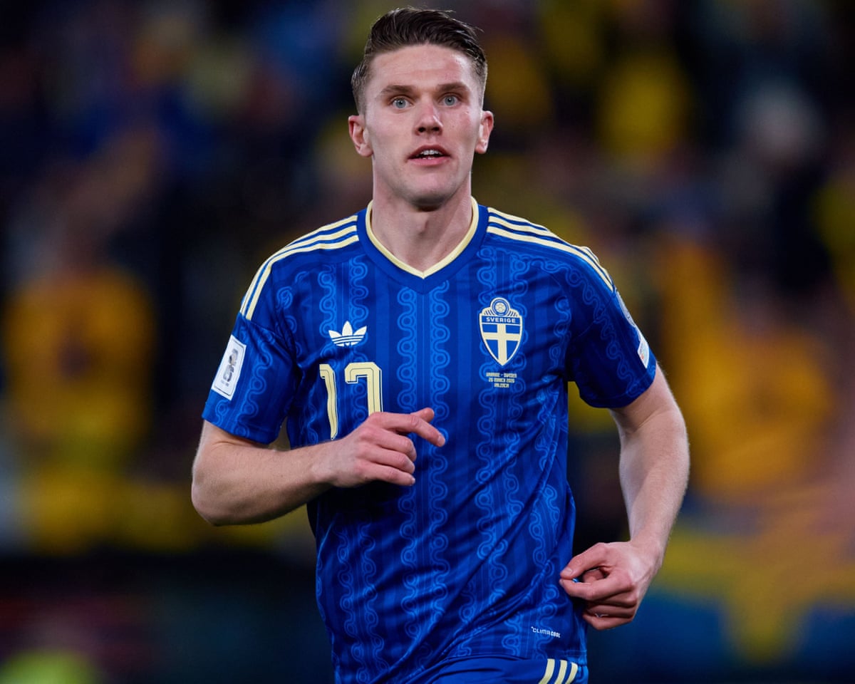 Viktor Gyökeres celebrates after scoring the team’s third goal during the World Cup 2026 playoffs match between Ukraine and Sweden