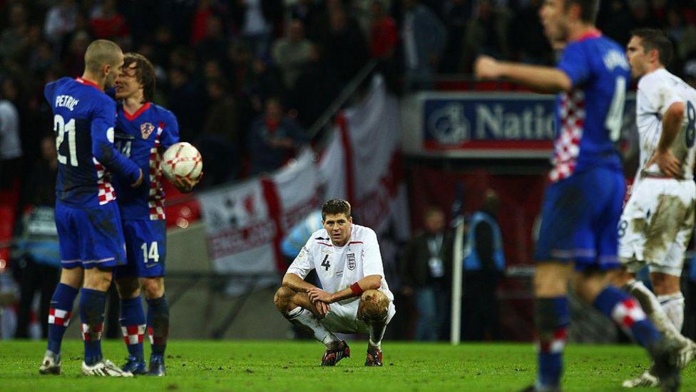 Steven Gerrard looks distraught after an England defeat