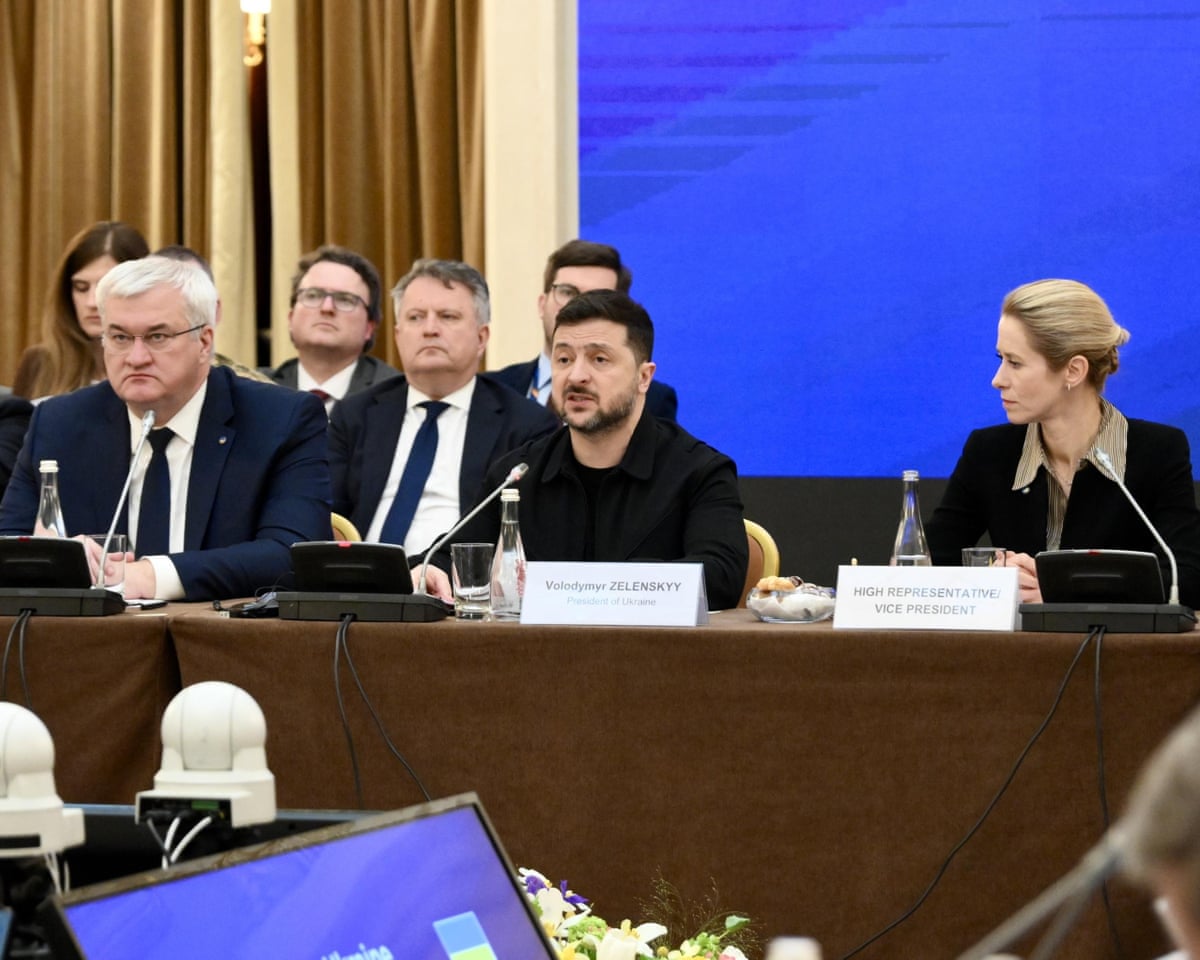 Ukrainian president Volodymyr Zelenskyy attends the informal meeting of EU foreign ministers in Kyiv, Ukraine.