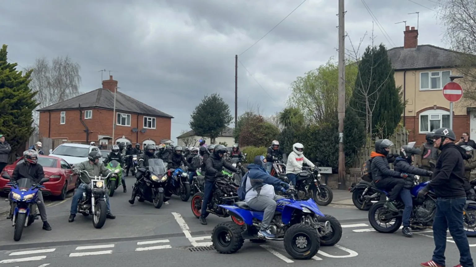 Dozens of biked lined on a road