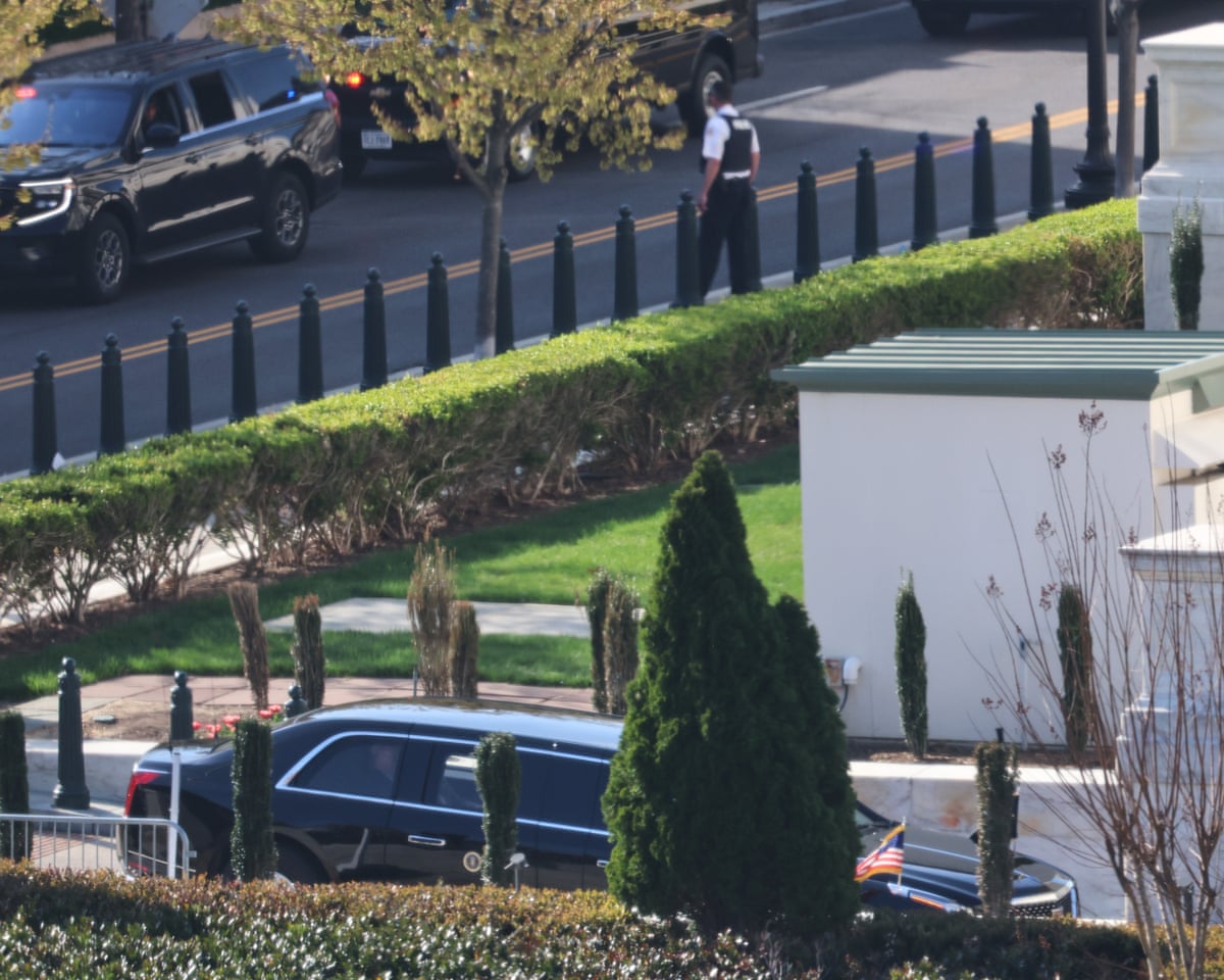 Donald Trump’s motorcade arrives at the supreme court, 1 April 2026.