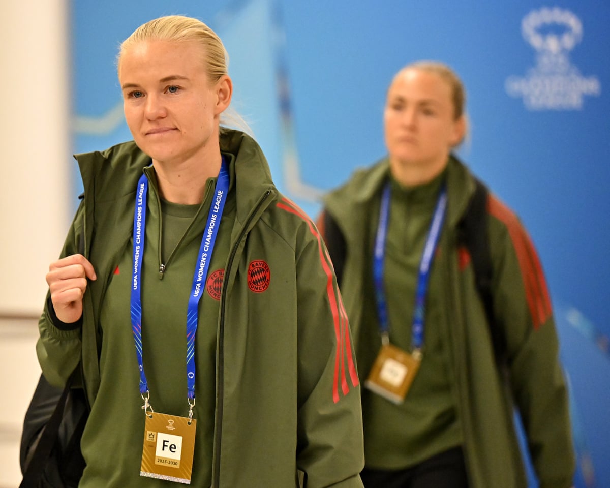 Pernille Harder arrives at the stadium ahead of the Women’s Champions League quarter-final match between Bayern Munich and Manchester United
