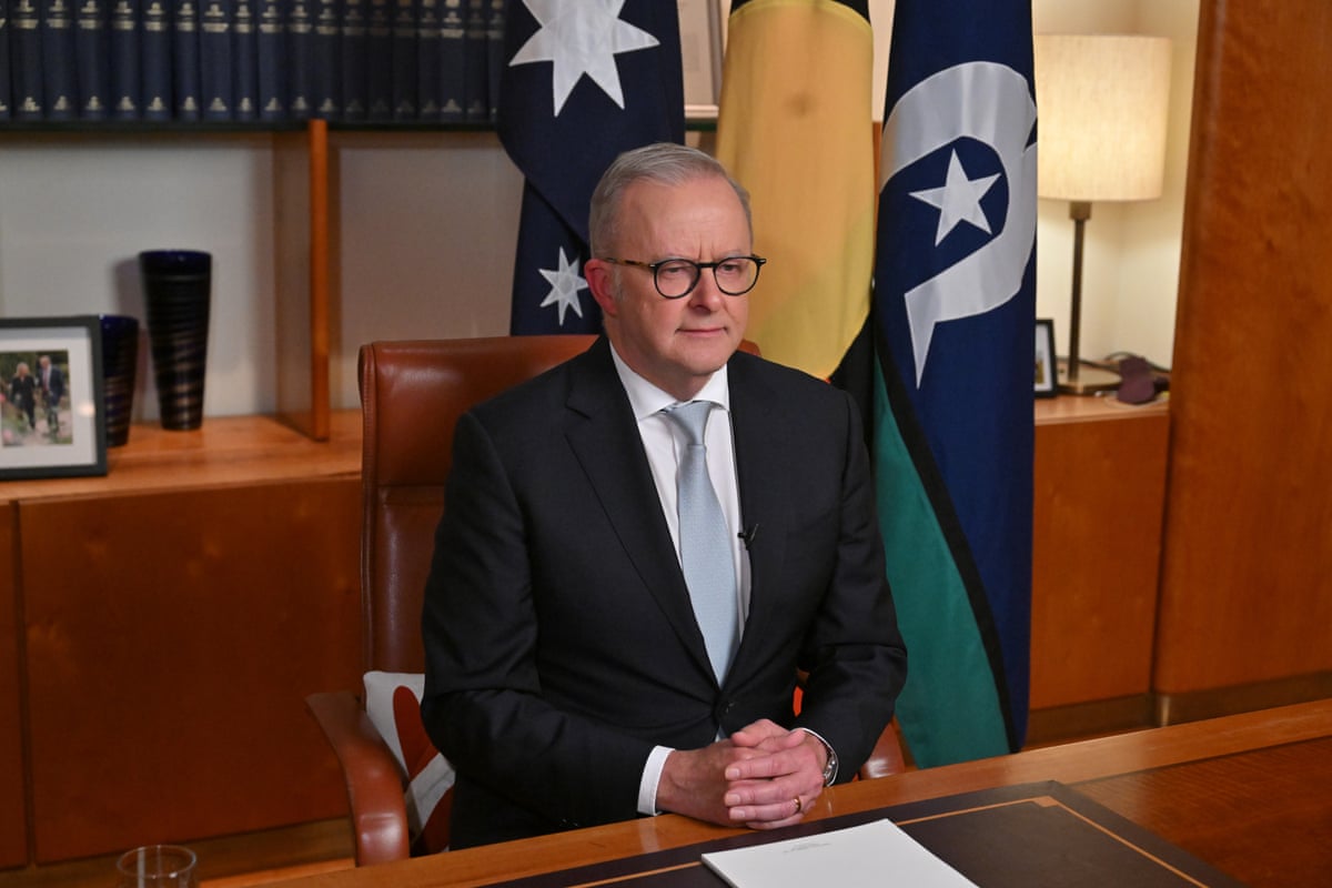 Prime minister Anthony Albanese addresses the nation from his office at Parliament House on Wednesday.
