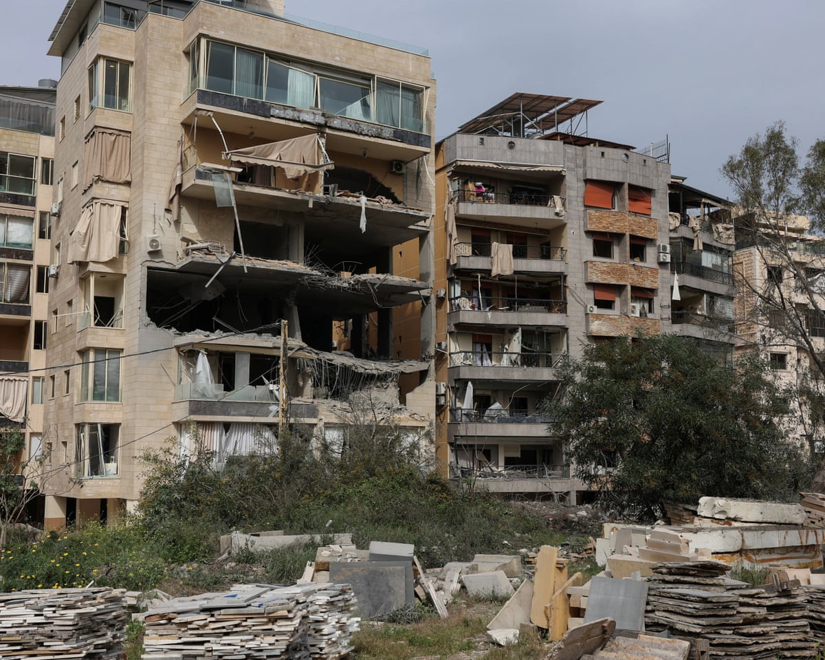 A heavily damaged building following an Israeli strike in Hadath, Lebanon.