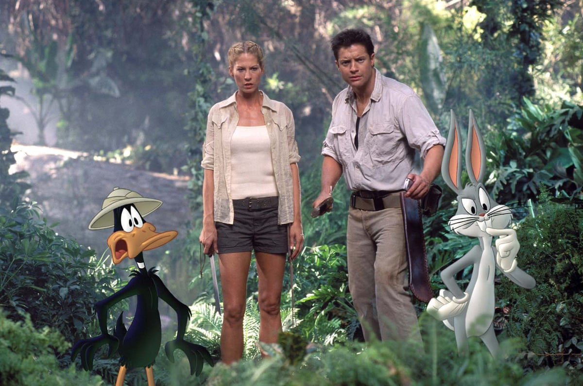 Daffy Duck, Jenna Elfman, Brendan Fraser and Bugs Bunny in Looney Tunes: Back in Action.