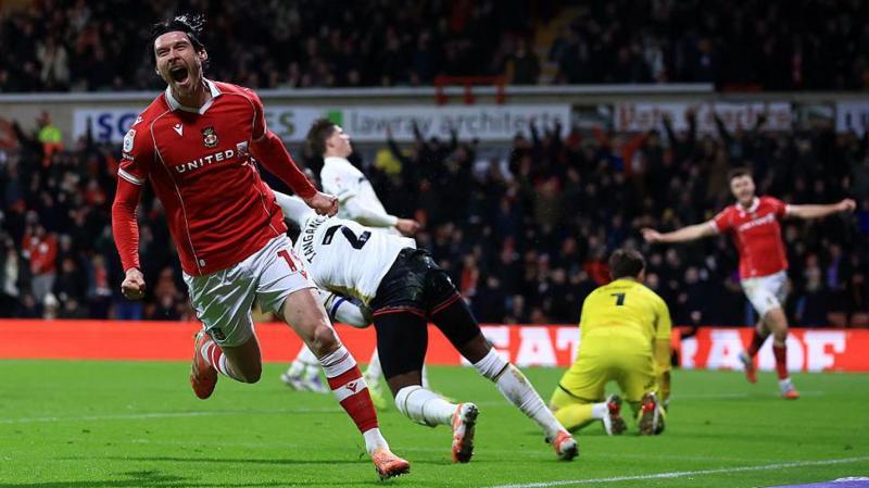 Kieffer Moore peels away to celebrate after scoring against Sheffield United in December