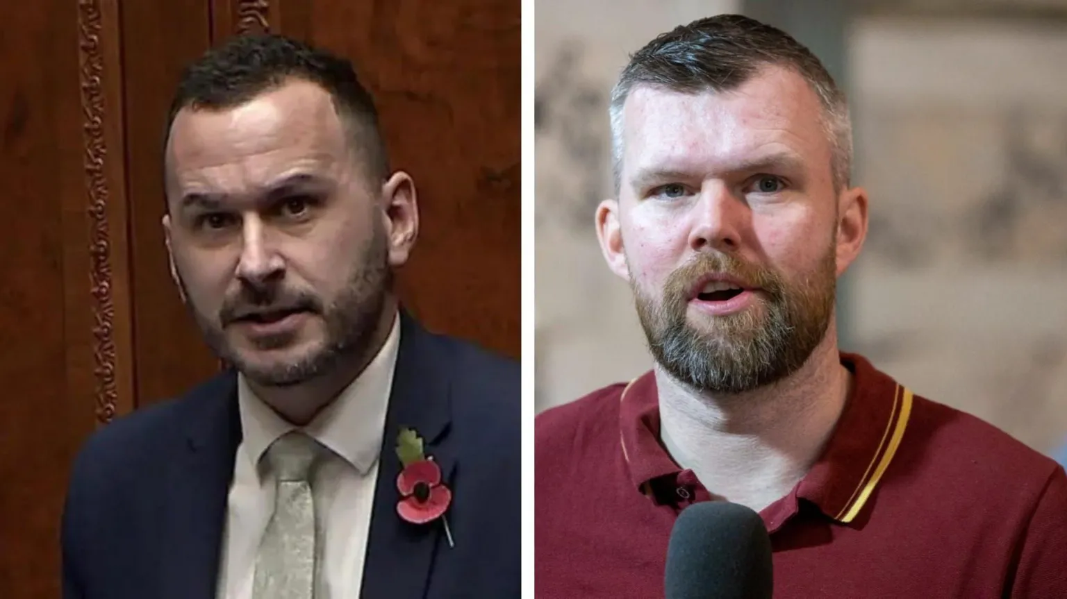 Liam McBurney/PA TUV MLA Timothy Gaston and People Before Profit MLA Gerry Carroll