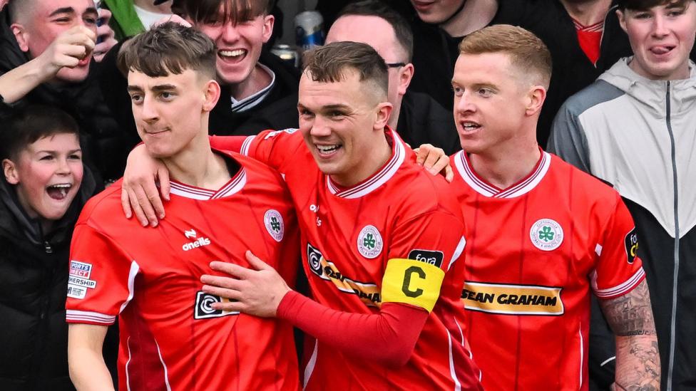 Cliftonville's Keevan Hawthorne celebrates his goal against Loughgall