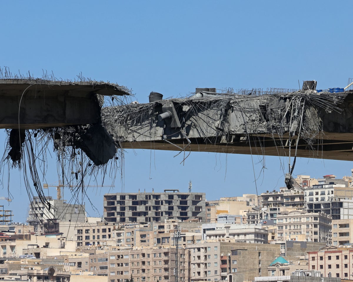A view of the B1 bridge is pictured, a day after it was destroyed by a strike in Karaj.